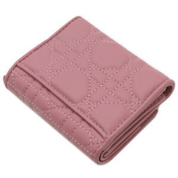 Dior Trifold Wallet Lady Lotus Lambskin Pink Cannage - Picture 2 of 14